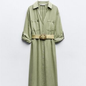 Zara Sage Green Long Sleeve Dress